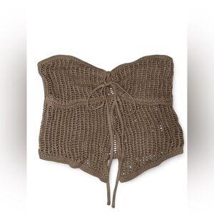 Strapless Crochet Tie-Front Top — Taupe